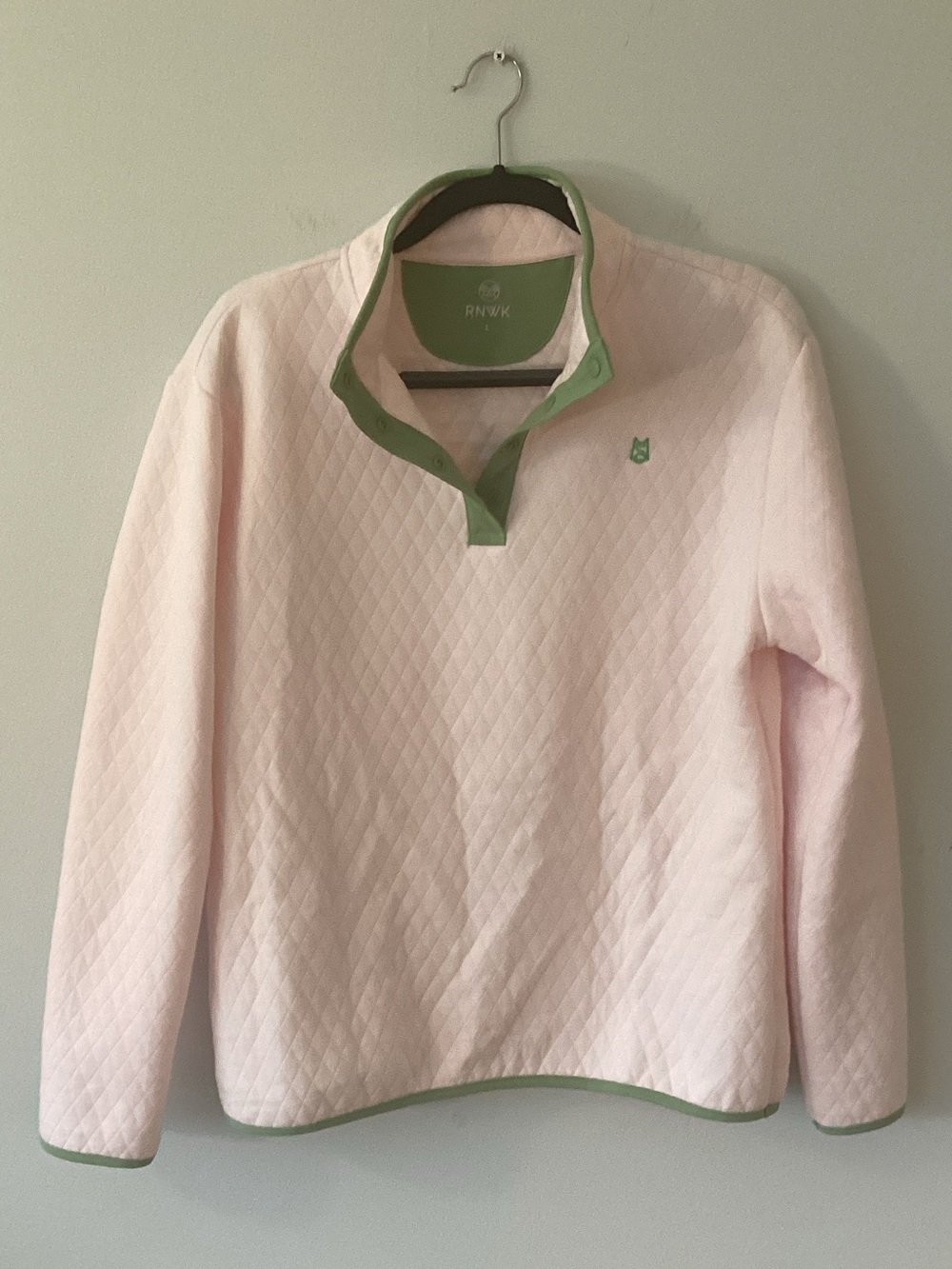 Renwick Quilted Snap Mock PulloverJacket in Light Pink with Green Trim L R1248 - Picture 3 of 9